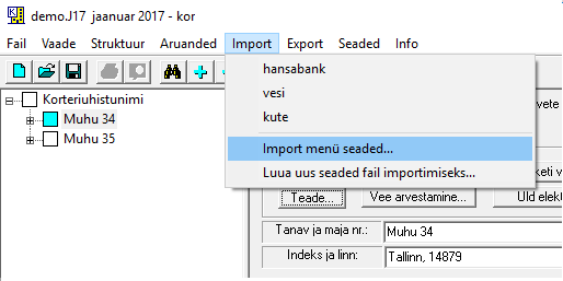 Import menu seaded